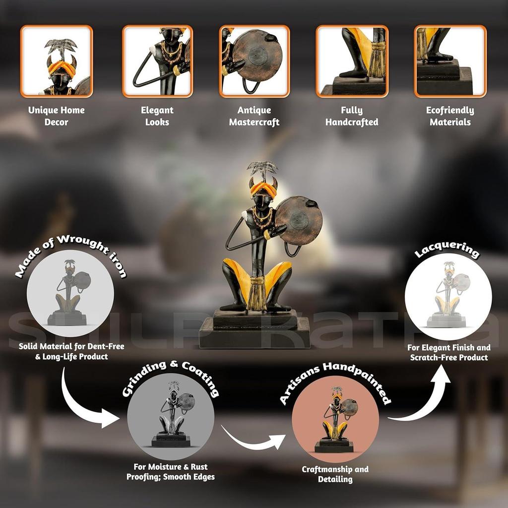 Bastar Antique Art for Home Decor | Tribal Musician for Living Room | Handmade Showpiece for Gifting | Dhapli