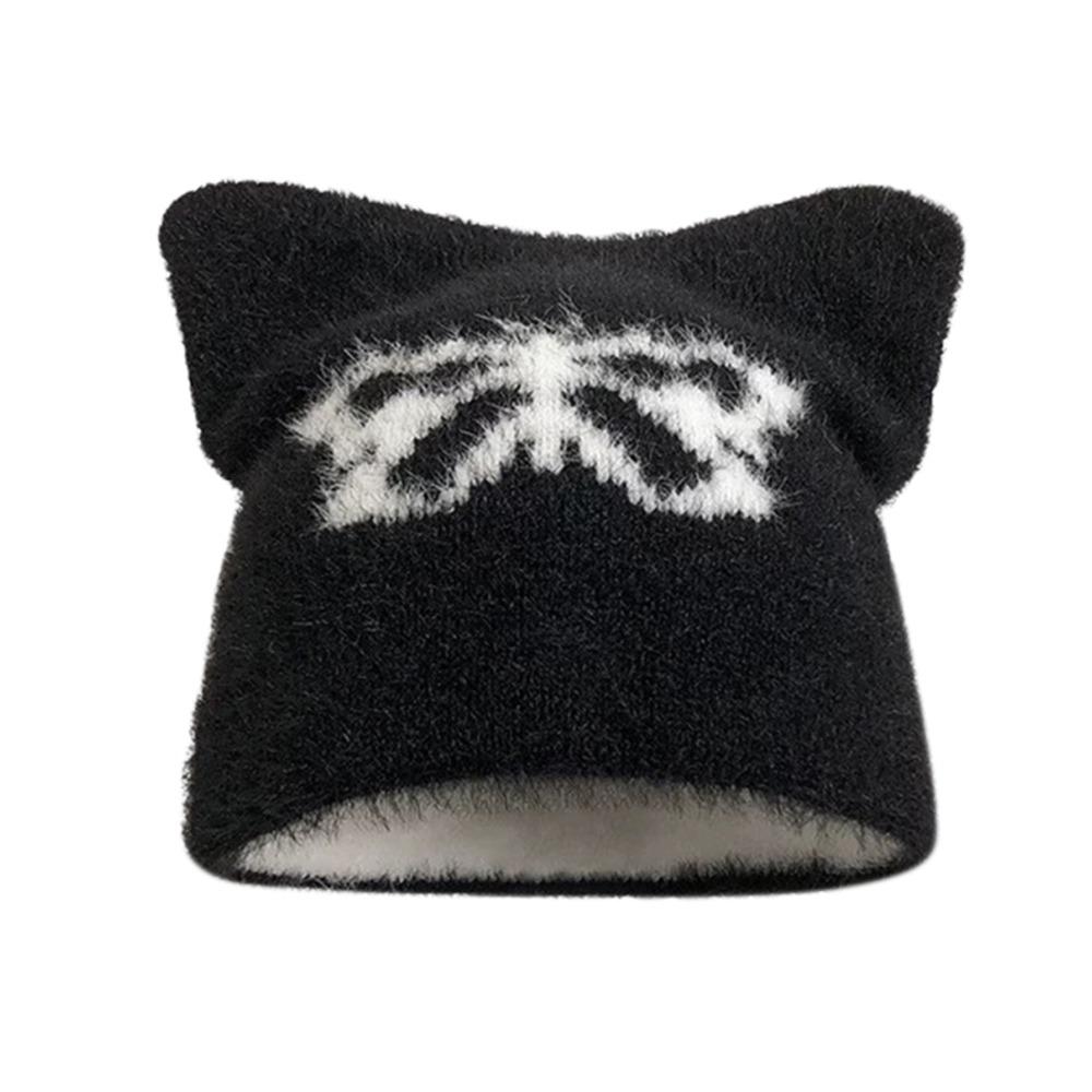 

Ветрозащитная Теплозащитная Вязаная Шапка Бини Утолщенная Зимняя Осенняя Шапка Пуловер Мужская Женская Butterfly Black