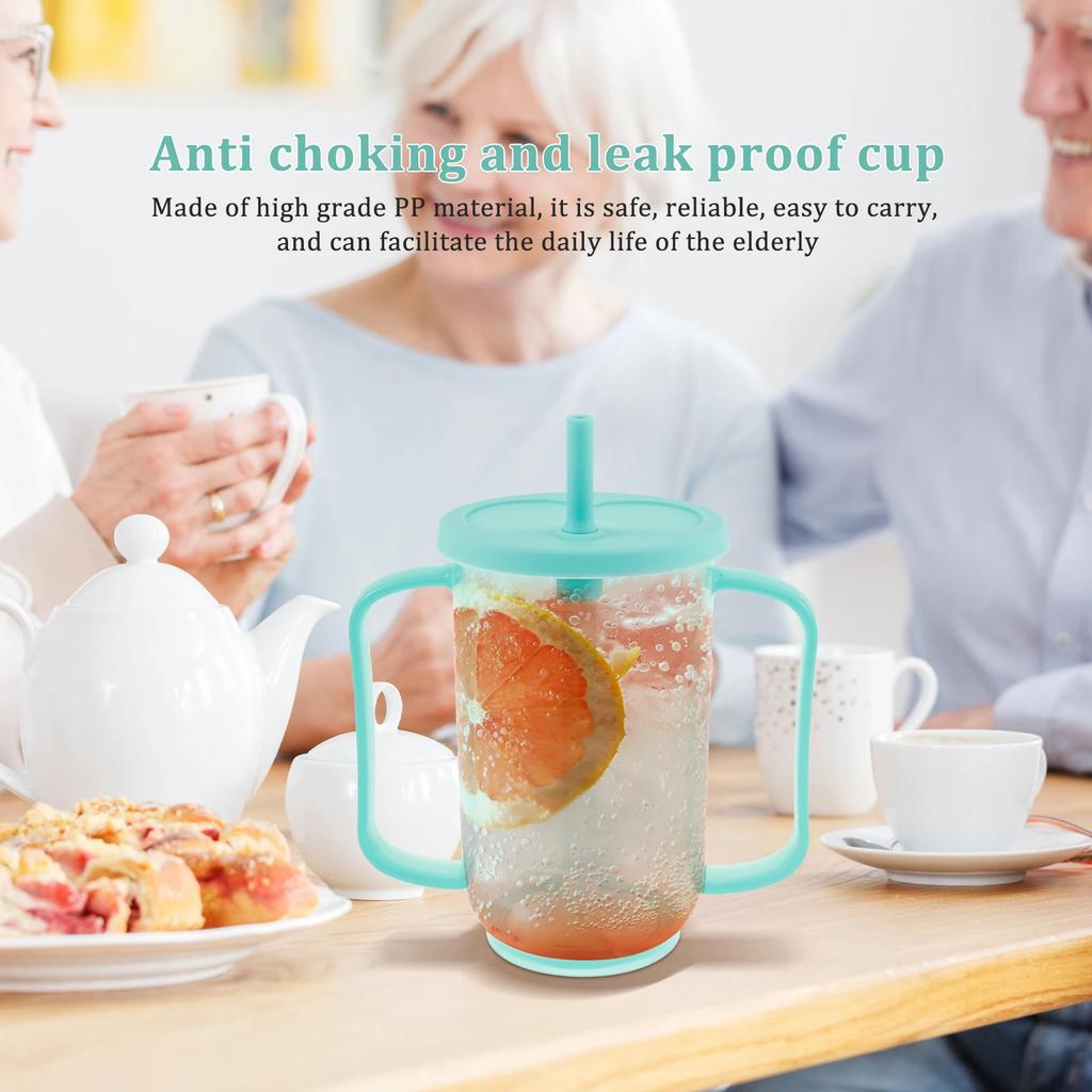 2Pcs Adult Sippy Cup Nursing Liquid Food Cup Anti Choking and Leak Proof Cup with 2 Handle Elderly Water Drinks Spill Proof Cup
