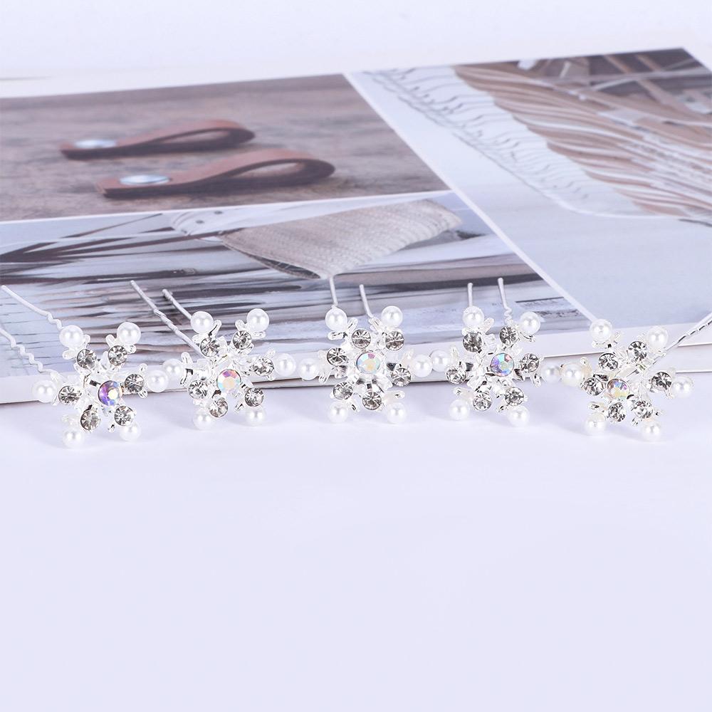 5x Bridal Snowflake Wedding Pearl Flower Crystal Rhinestone Hair Pin Hair Clips Headwear
