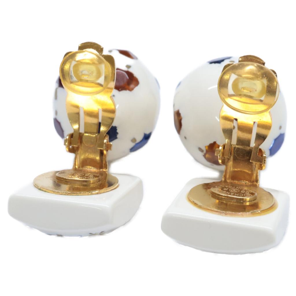 CHANEL [Excellent Condition] 98P CC Logos Soccer Ball Motif Multi-Stone Earring Gold / WhiteUsed
