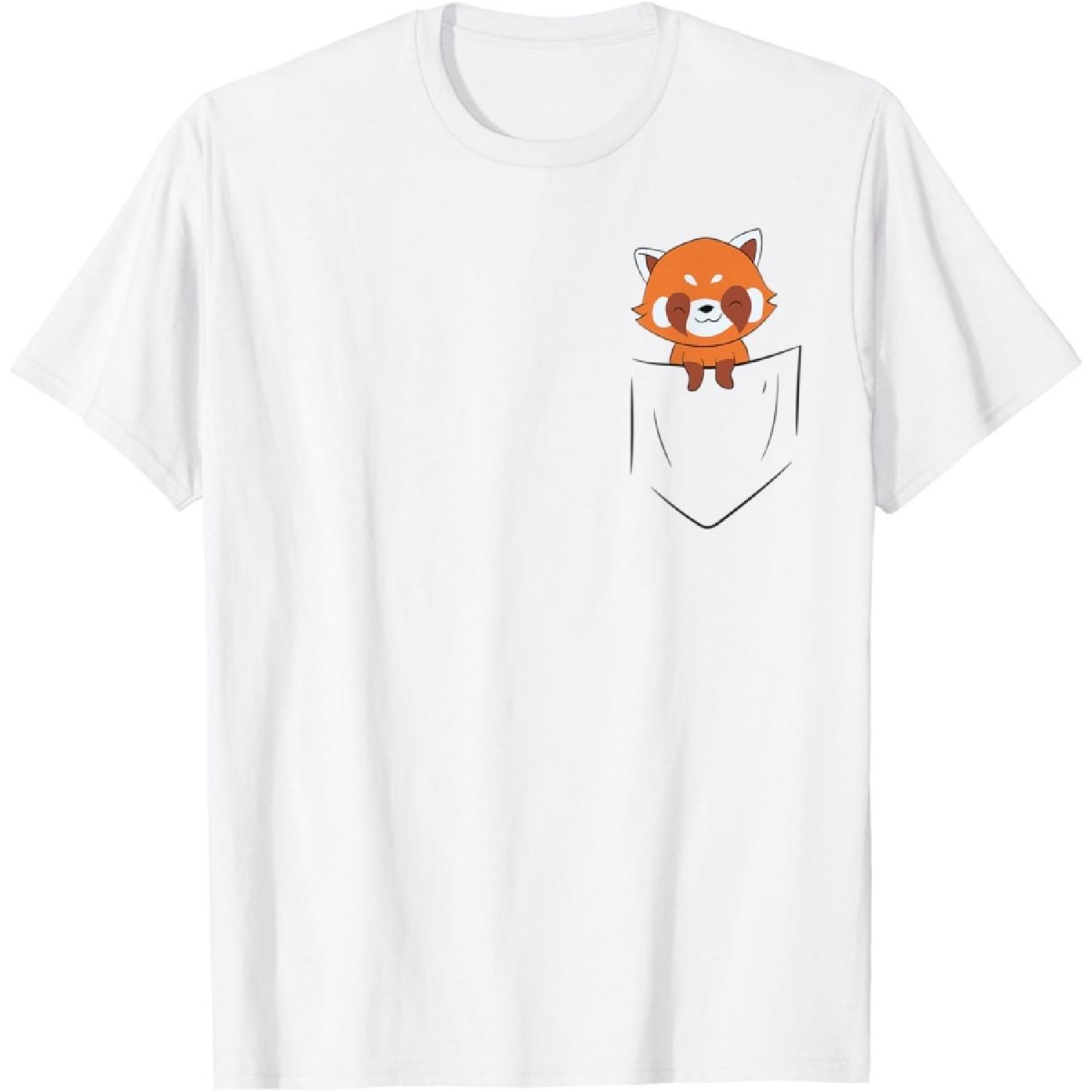 Cute Red Panda In Pocket Red Panda Bear Pocket T-Shirt S