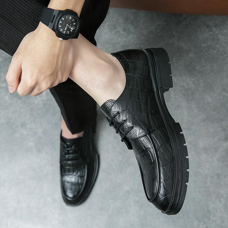 Fashion British Style Brown Men's Leather Casual Shoes Interview Business Formal Shoes Anti Slip Lace Up Men's Banquet Wedding Shoes