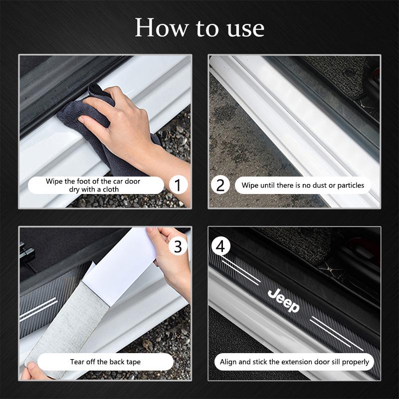 1/4/5Pcs JEEP Car Door Sill Scuff Plate Decor Carbon Fiber Stickers For Jeep Renegade Compass Grand Cherokee Wrangler Gladiator ALU1