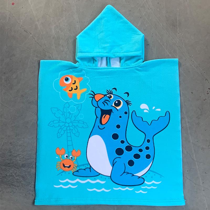 Kids' Cartoon Hooded Bath Towel & Beach Cape - Large Absorbent Bathrobe Cloak
