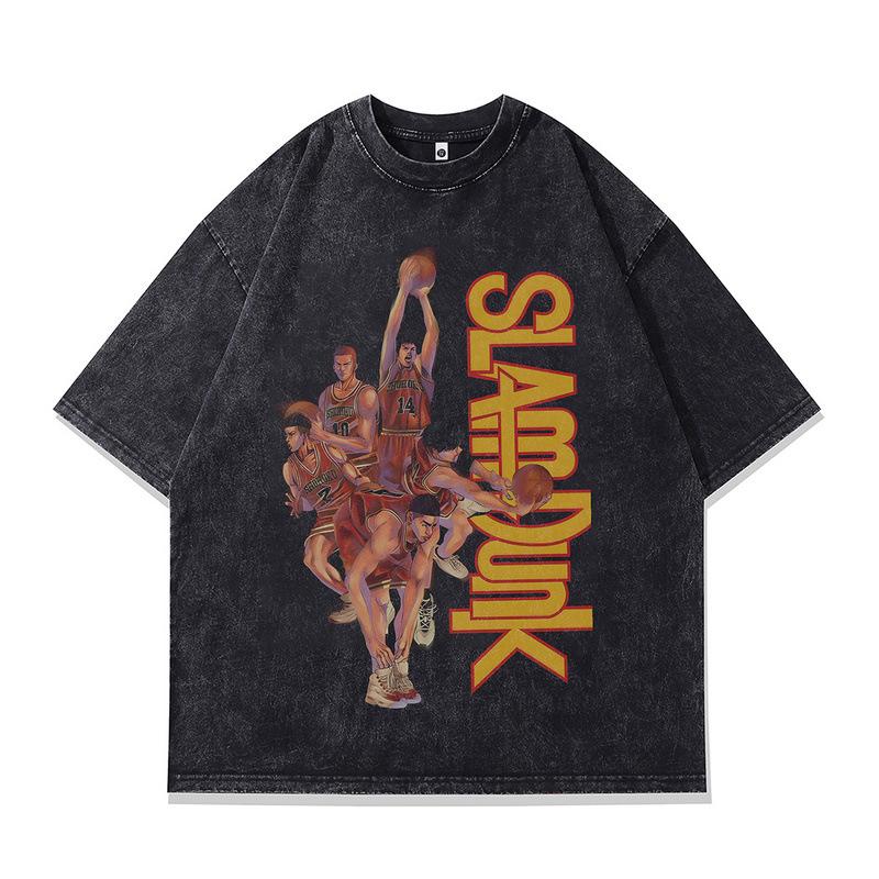 Gewaschenes Retro-Kurzarm-T-Shirt Amerikanischer Street-Trend Marke Animation Direktdruck Lockerer Unterzieher Herren