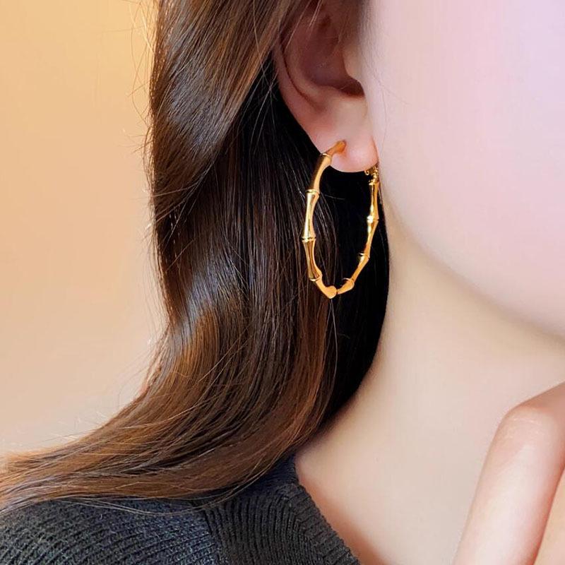 Bamboo Large Hoop Earrings - High-End Fashion, Bold Goddess Stud Style