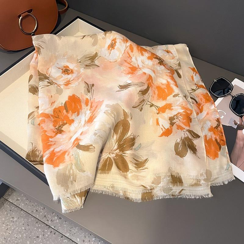 Lurex Glitter Ink Painting Floral Fringe Viscose Shawl Scarf Lady High Quality Wrap Pashmina Stole Bufandas Muslim Hijab Sjaal
