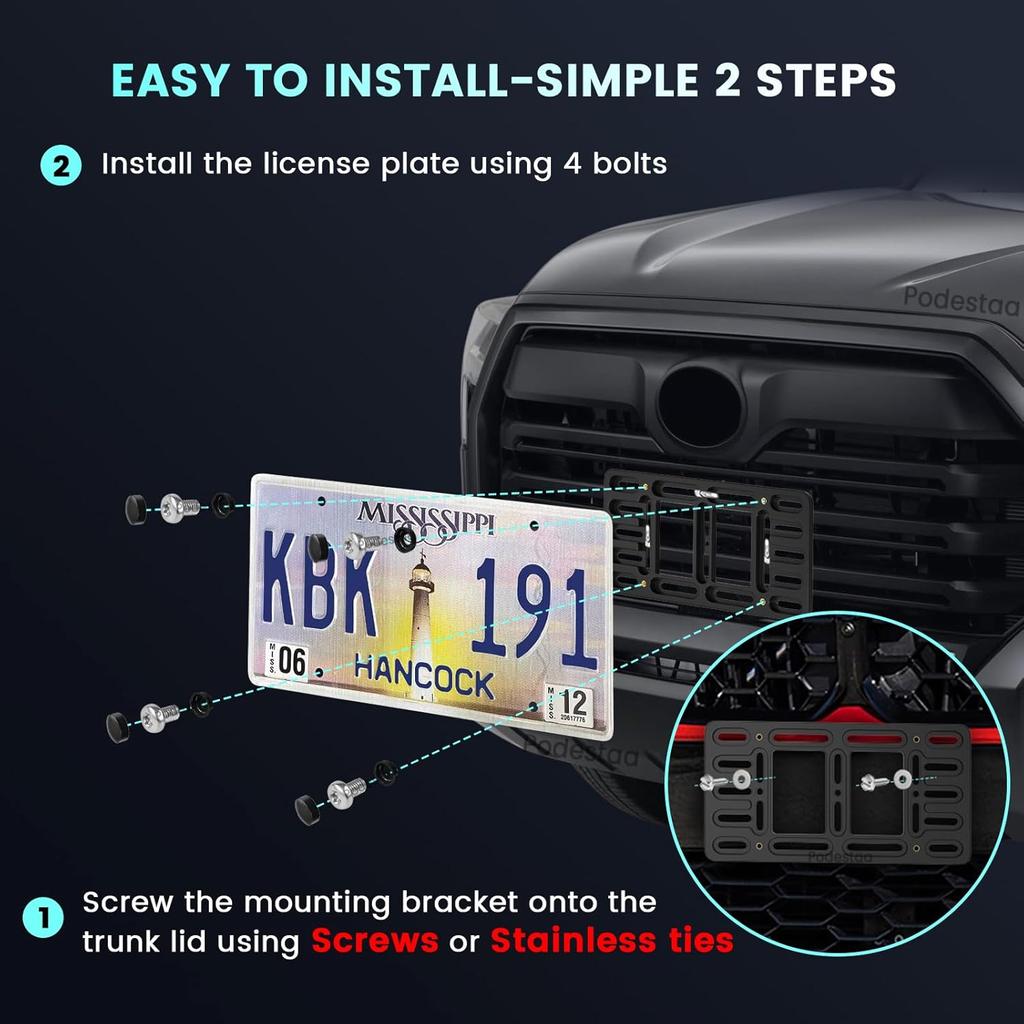 Front Bumper License Plate Bracket Holder for Toyota 2000-2025 RAV4 Corolla Camry Hybrid 4Runner Tundra Tacoma Car Plate Frame Mounting Kit