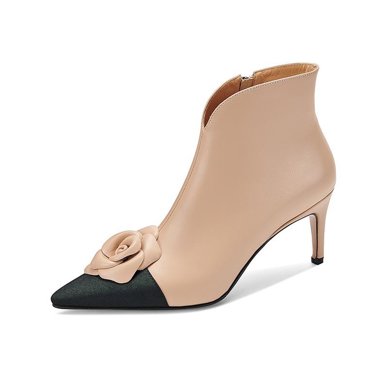 Mode 2025 Stiefeletten High Heels Damenstiefel Pfennigabsatz Kurze Stiefel Echtes Leder Winter Modern Lederschuhe Damenschuhe