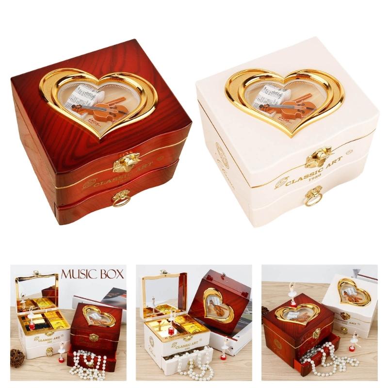 Sound Music Box With Elegant Rotating Jewelry Designs ABS Metal Wind Up Music Box for Relaxation & Decorative Use