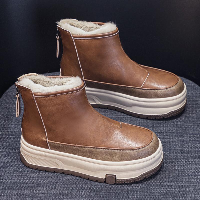 

Fashion 5cm Ankle Boots Genuine Leather Spring Winter Plush Knee High Women Autumn Motorcycle Platform Wedge Fashion Shoes 35 коричневый