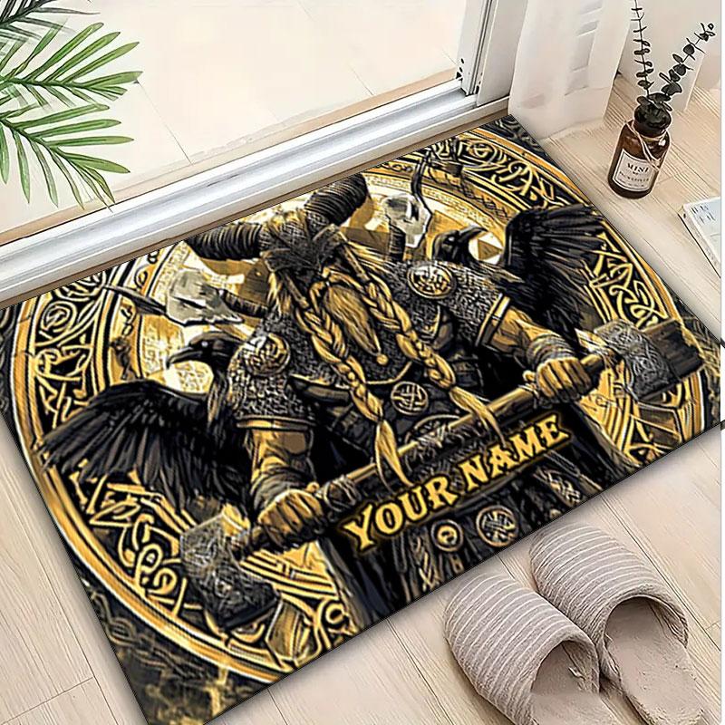 1PC Custom Name Warrior Crest Theme Floor Mat Ideal for Living Room, Game Rooms, Office, Bedroom,Floor Mat Playful Design