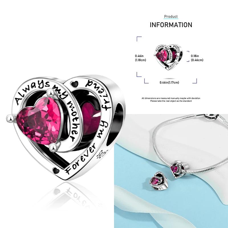 Copper 12 Months Birthstone Heart-Shaped Beads Charms Fit Original Bracelet Charm Beads Necklace Diy Female Jewelry