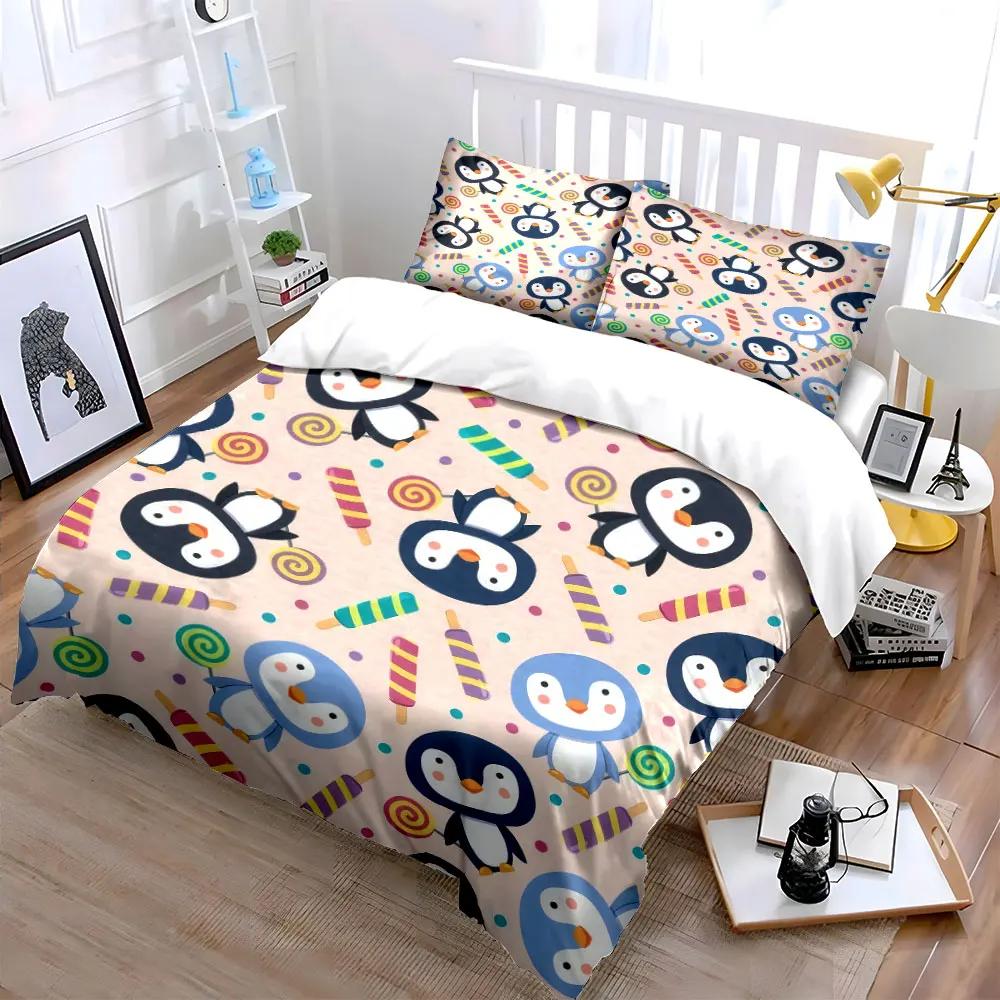 Penguin Themed Decorative Set Soft Comfortable Duvet Cover Bedding Set Included 1*Duvet Cover & 2*Pillowcases gift