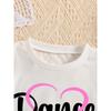 European Size Girls Round-neck Short-sleeved T-shirt with English Pattern Print for Dancing