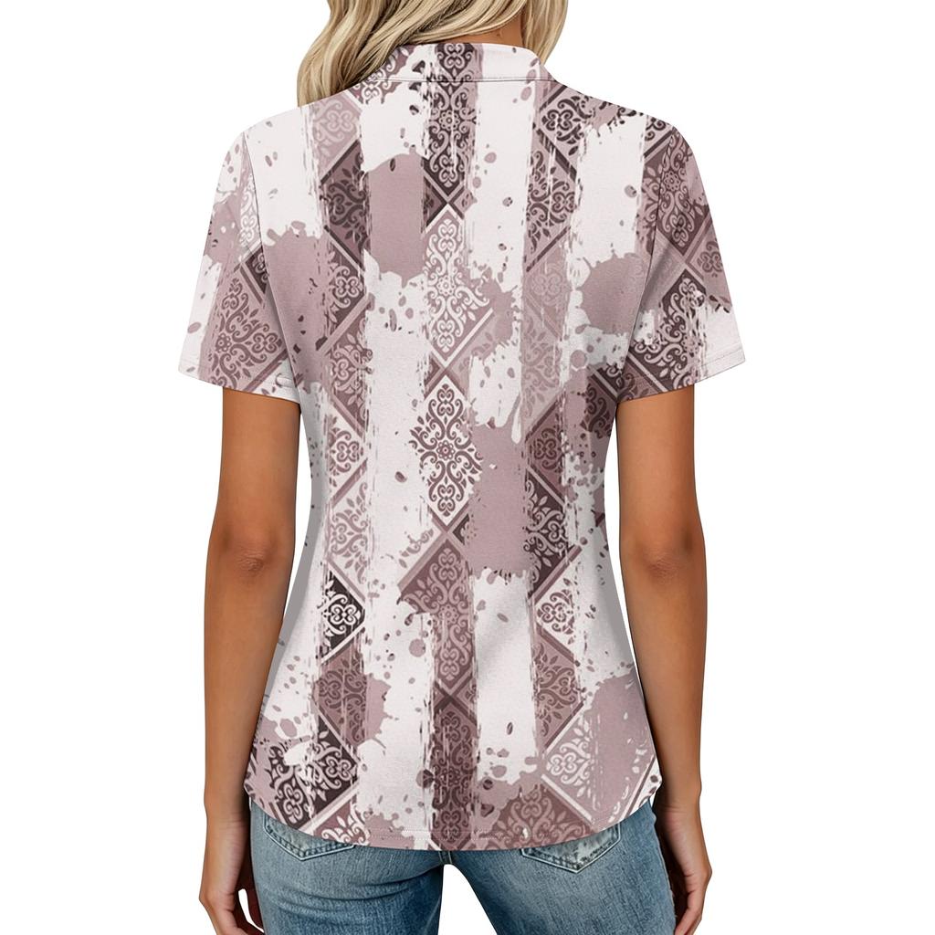 Women Casual Polo Shirt Short Sleeve Loose Fit Button Up Neck Lightweight Comfortable Top for Everyday Wear