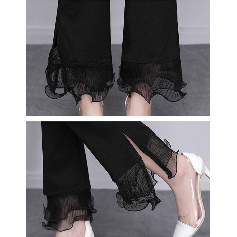 Korean Fashion Korean Lace Chiffon Flare Pants Spring Summer Thin Slim Split High Waist Office Lady Elegant Solid Casual Trousers