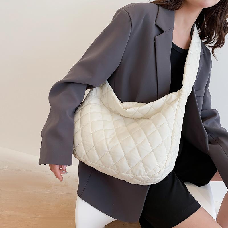 Winter Lingge Embroidery Shoulder Bag for Women Fashi Space Padded Cott Handbag Clutch Ladies Feather Down Big Tote Bags