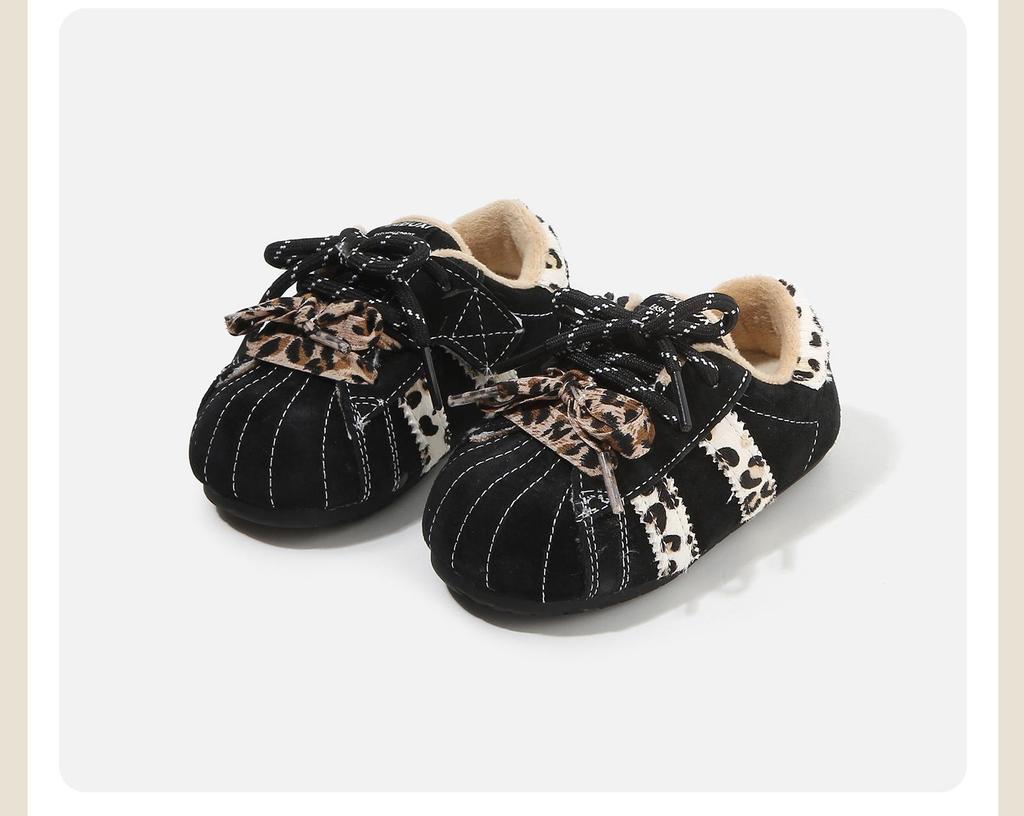 2025 Winter Leopard Print Retro Cotton Baby Shoes - Velvet Lined, Warm, Versatile, Casual German Training Design
