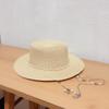 Neue Damen Sommerhüte Stroh-Sonnenhut Panama Elegante Stroh-Fedora-Hüte Damen Mädchen Outdoor-Urlaub mit Perlenkette Sonnenschutz Strandhut