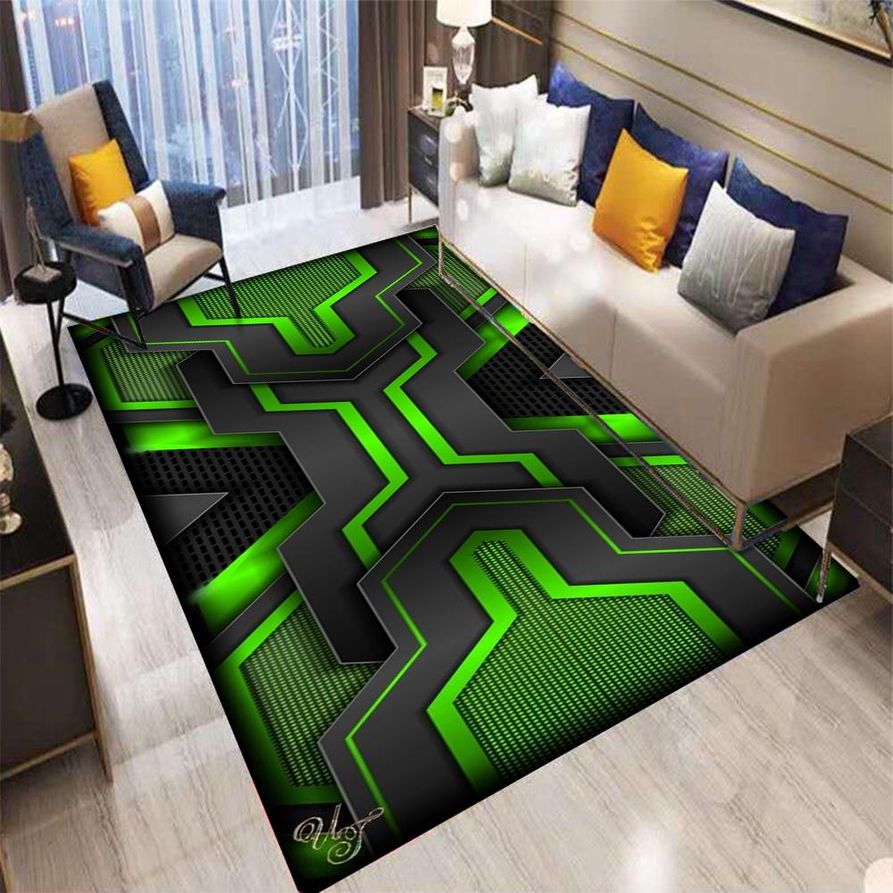 Geometrischer Teppich im Gaming-Stil für das Wohnzimmer Fluoreszierendes Farbdesign Innen-Heimdekoration Teppich für große Flächen Bodenmatte für Tech-Home
