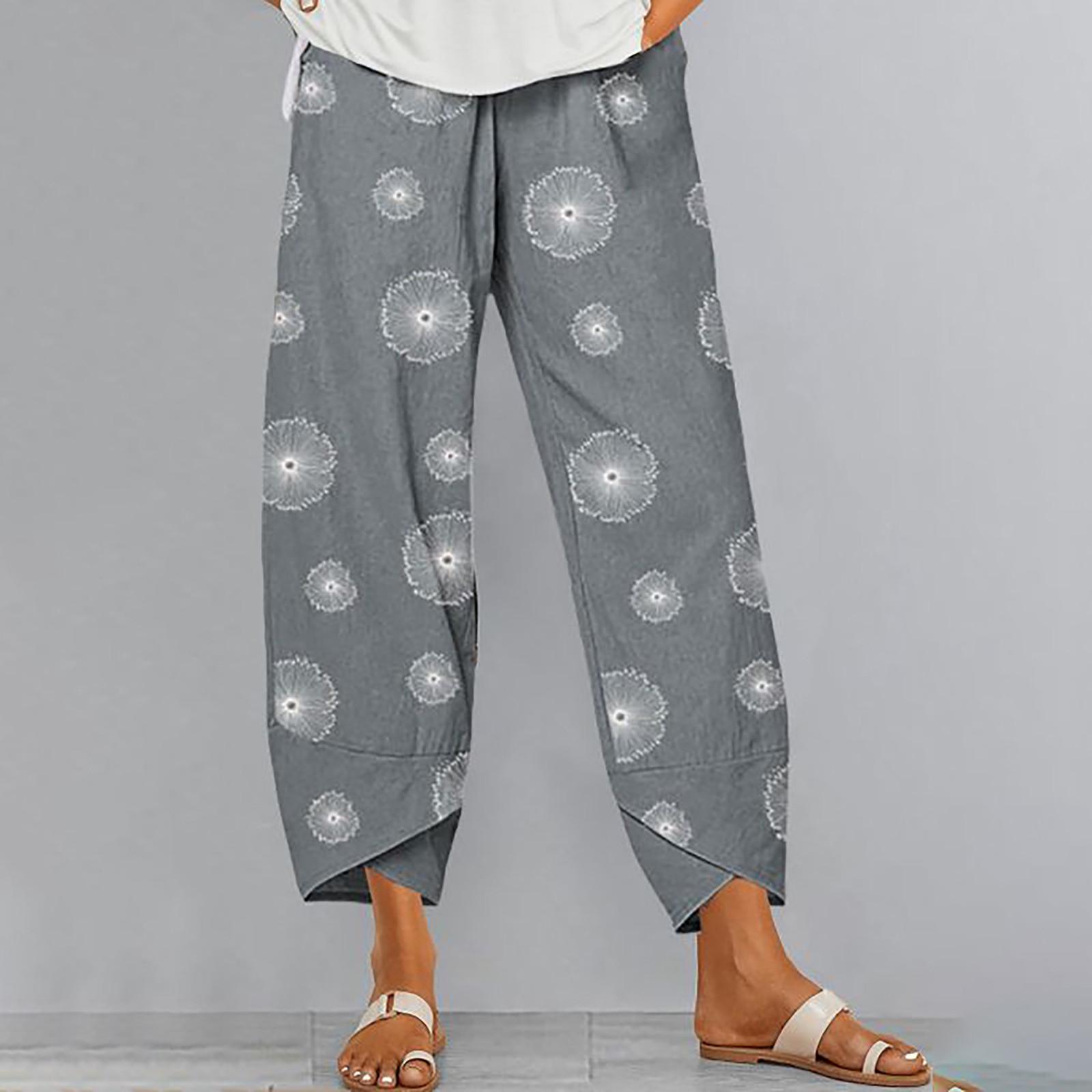 Women s Summer Fashion Cotton Linen Pants Pocket Baggy Casual Pants XXL синий