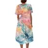 Women's Summer Texture Printed Casual Wrap V Neck Ruffled Hood Short Sleeves Belt A-Line Ruffle Hem Midi Sundress