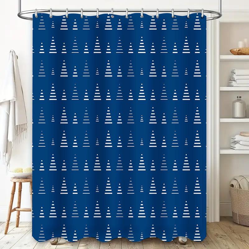 Blue Bath Curtain with Christmas Tree Pattern Modern Bathroom Decor Shower Curtains for Home Decoration Water-Resistant Fabric w