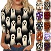 Women's Casual Three Quarter Sleeve Halloween Theme Printed Crew Neck Top Relaxed Fit Soft Material Holiday Blouse Shirt