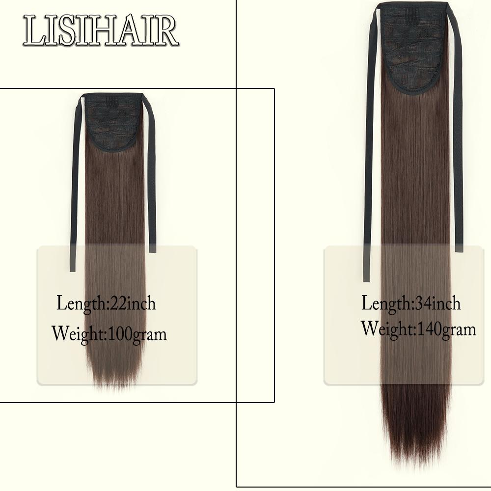 MERISIHAIR Coda di Cavallo Sintetica Lunga Liscia con Coulisse Clip In 22/32 Pollici Extension Capelli Nero Castano per Donne