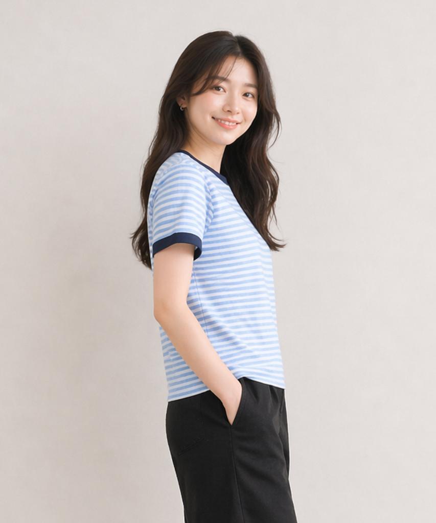 ADERNM Slub Stripe Ringer Crop T Light Blue