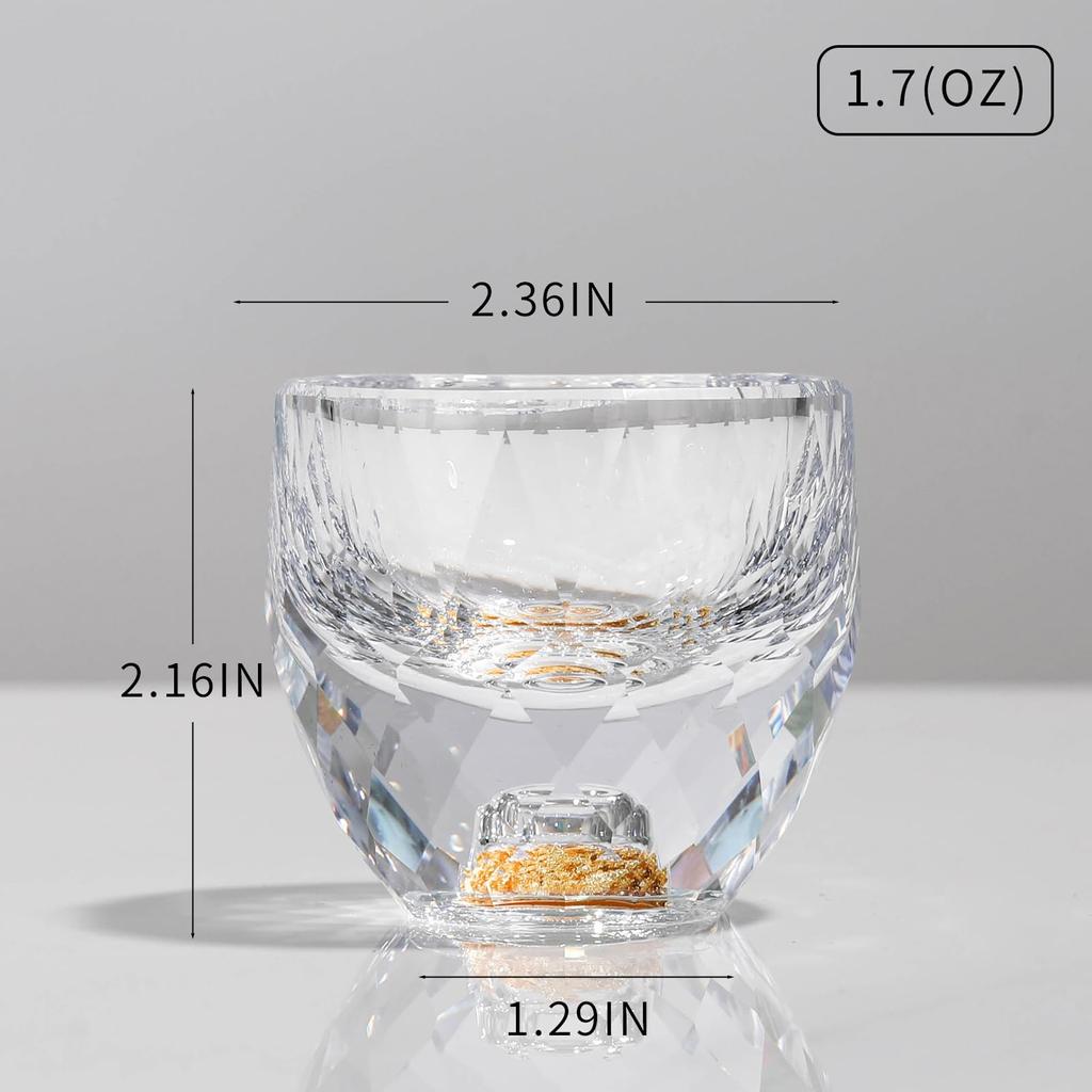 Handmade 1.7oz Crystal Shot Glasses/Whiskey Cups with 24K Gold Leaf, BPA & Lead-Free, Perfect for Décor & Gifts