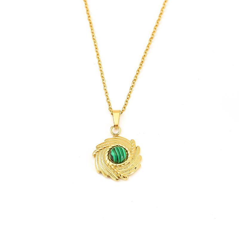 Retro Stil Eingelegte Blaue Kiefer Gold Halskette Personalisierter Fächer-Anhänger Premium Schlüsselbeinkette