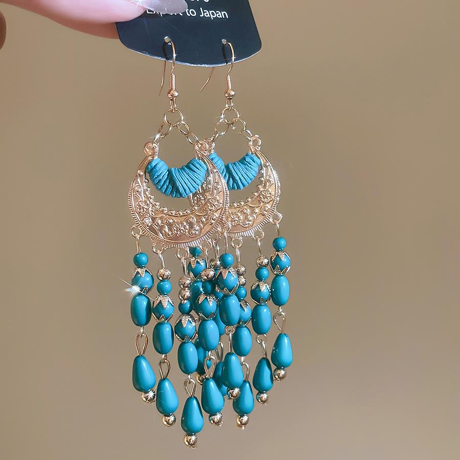 

Ретро Этнический Стиль Полумесяц Акриловые Серьги-Кисточки с Бусинами для Женщин 2025 Модные Простые Висячие Серьги Роскошный Дизайнерский Циркон