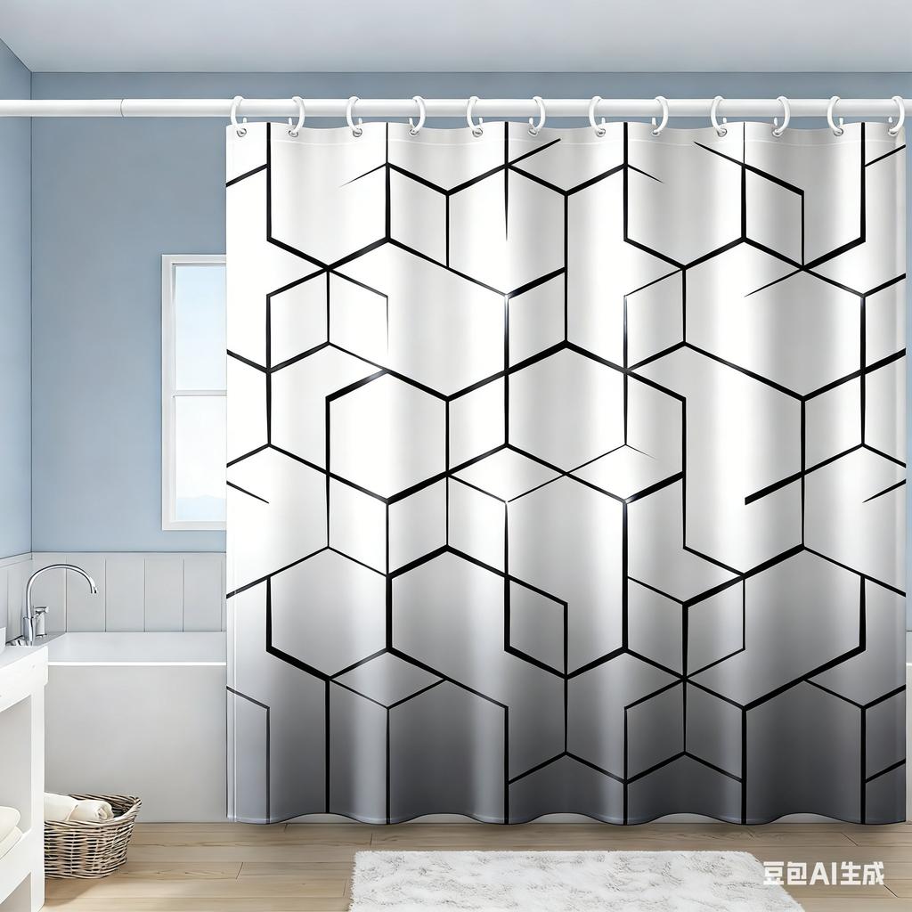 3D Black Geometric Chevron Pattern Waterproof Shower Curtain For Modern Bathroom