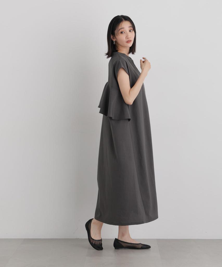 Linen Touch Back Flare Skipper Dress Charcoal F [Nano Universe] 673-6219304 Women's