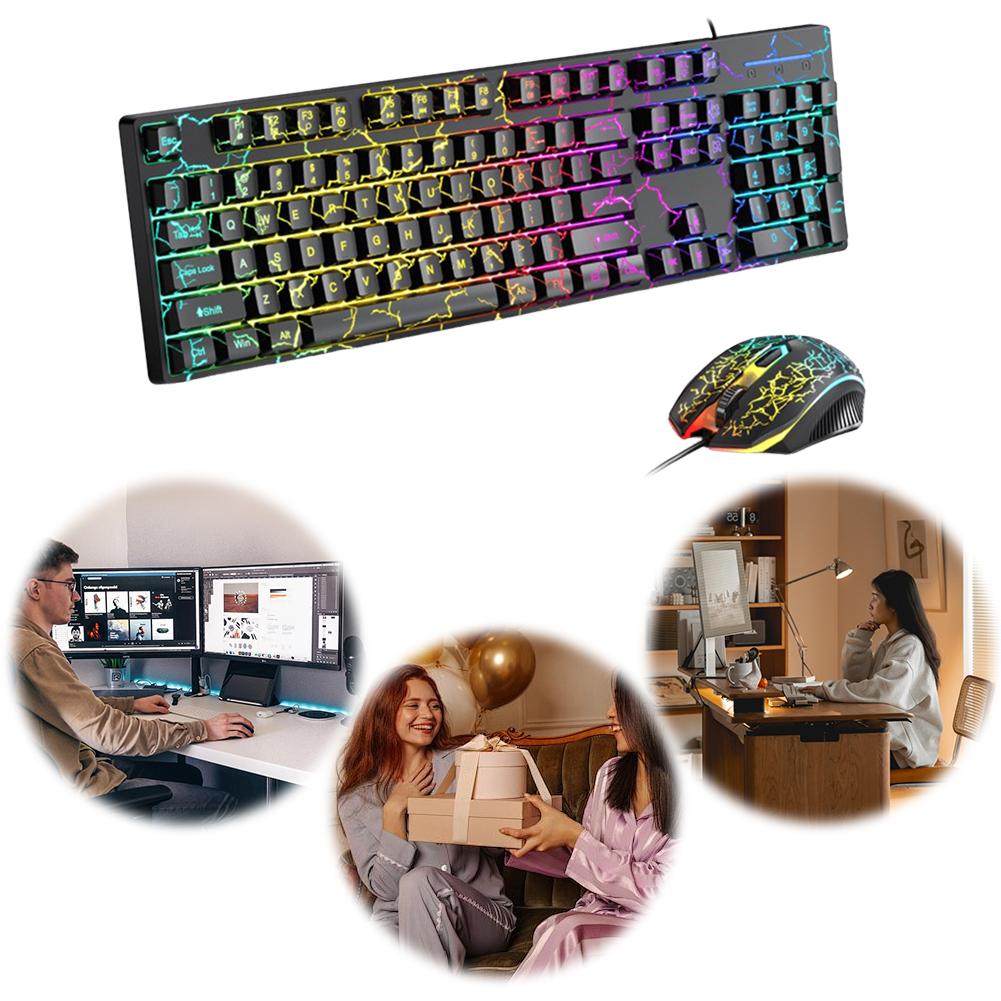Wired USB Gaming Keyboard and Mouse Light Up Keyboard RGB Backlit Computer Keyboard 1.4M Compact PC Keyboard for Laptop Desktop