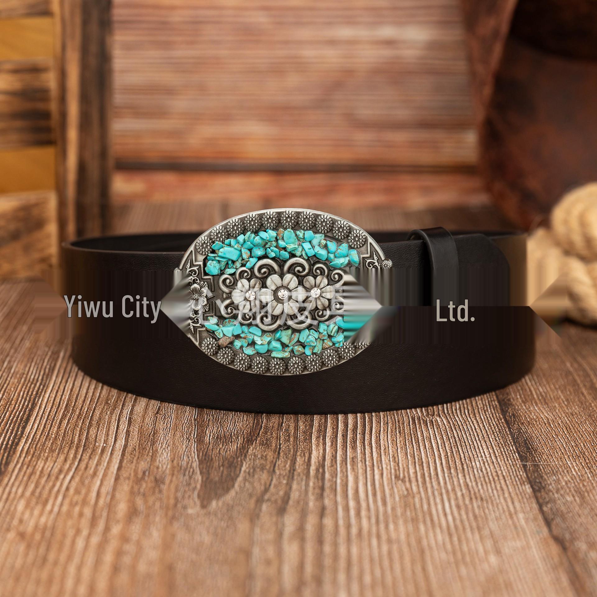 Retro Rhinestone Lace Unisex Belt with Embossed PU Leather and Zinc Alloy Buckle 110 cm