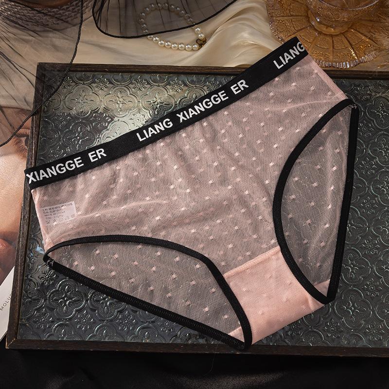 Ladies Spring and Summer New Style of Pokpoint Letter Waist Transparent Mesh Yarn Breathable Waist Triangle Briefs