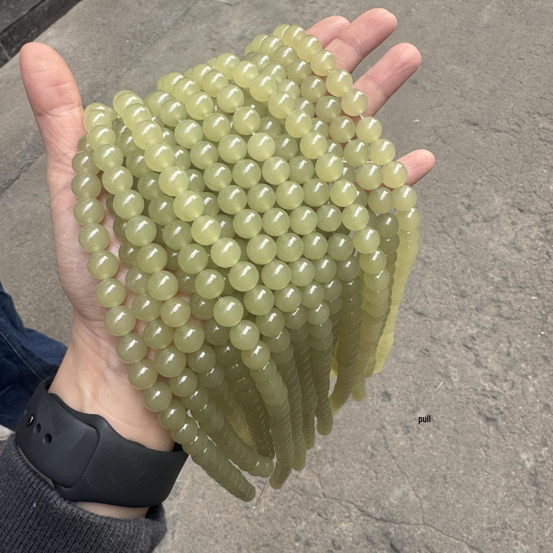 Natural Green Hetian Jade Beaded Bracelet: Round Beads Handmade DIY Jewelry Optimized Qing Shui Hetian Jade Loose Beads