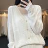Damen Herbst Winter V-Ausschnitt Wollstrickjacke Pullover - Langarm, Stilvolles Hohlstrickmuster