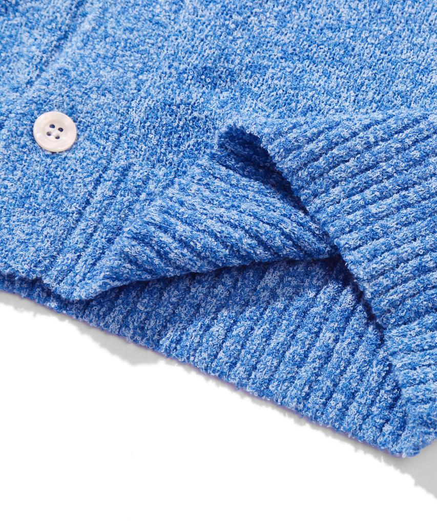 TRILLION Washable Boucle Collar Short Sleeve Knit (Melange Blue)