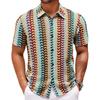 Men's Summer Sexy Cool Colorful Hollow Breathable Shirt Summer Casual Knitted Short-sleeved Lapel Shirt