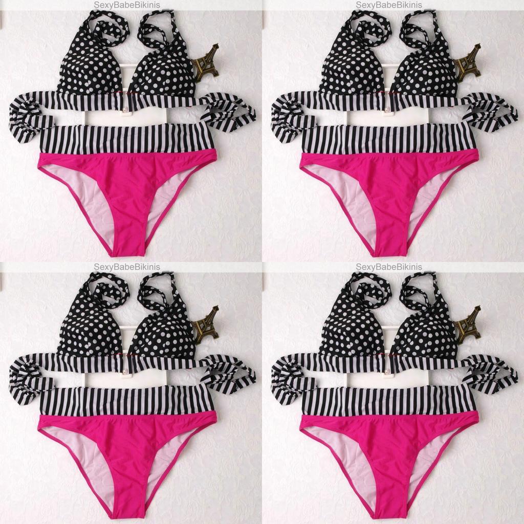 Chic And Sexy Women Swimwear Bathing Suit With Dotted Fringe And Stripe Design