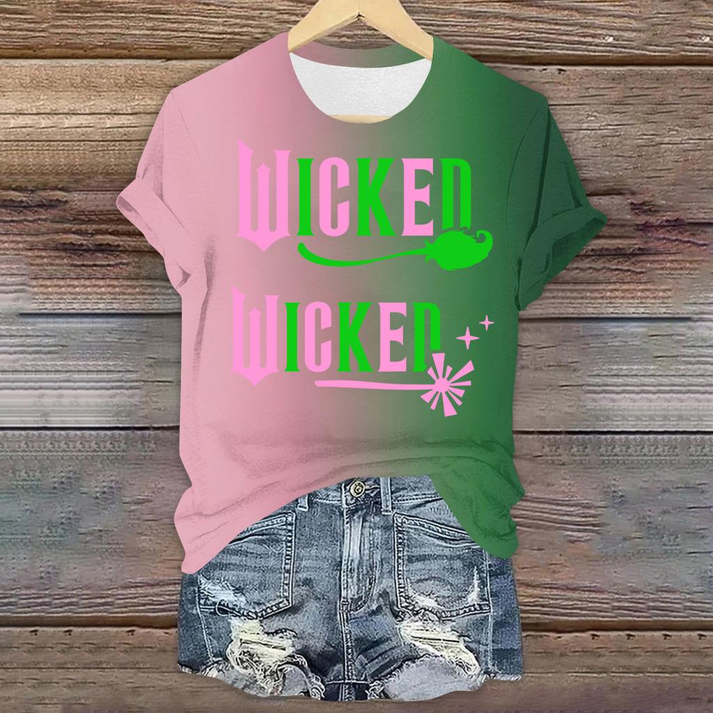 Women's Casual Printed T-shirt Round Neck Pullover Short Sleeve Top