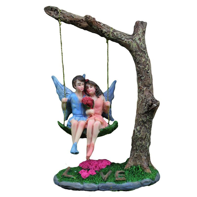 Fairy Flower Couple Garden Resin Art Decor With Swing For Collectible Gift
