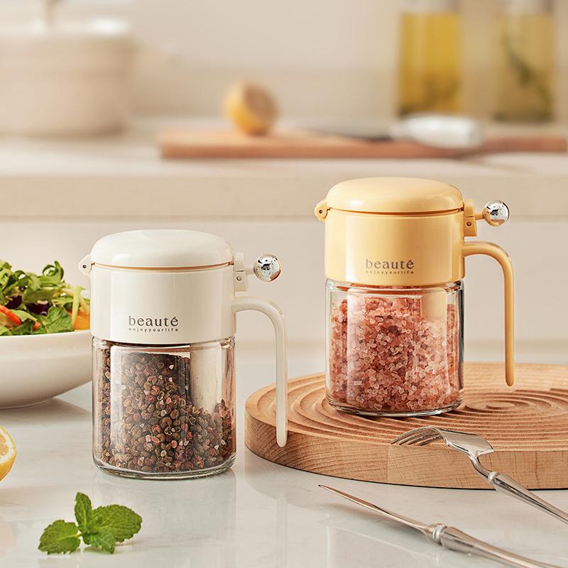 Sealed Seasoning Jar Moisture-Proof Glass Seasoning Jar With Spoon Kitchen Salt Seasoning Box Seasoning Salt Shaker