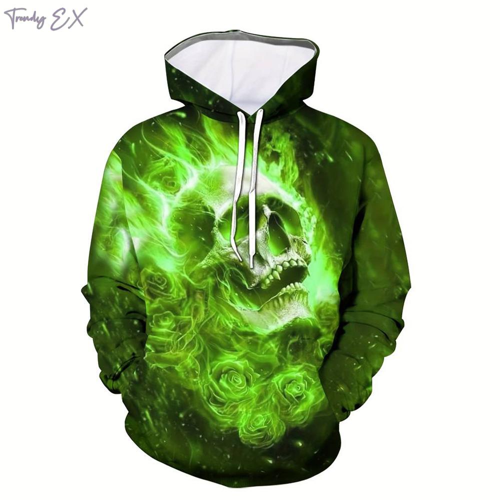 Hooded Sweatshirt Man 3D Digital Skull Graphic Hoodies Casual Kangaroo Pocket Long Sleeve Hoodie Men Autumn New in Sweatshirts
