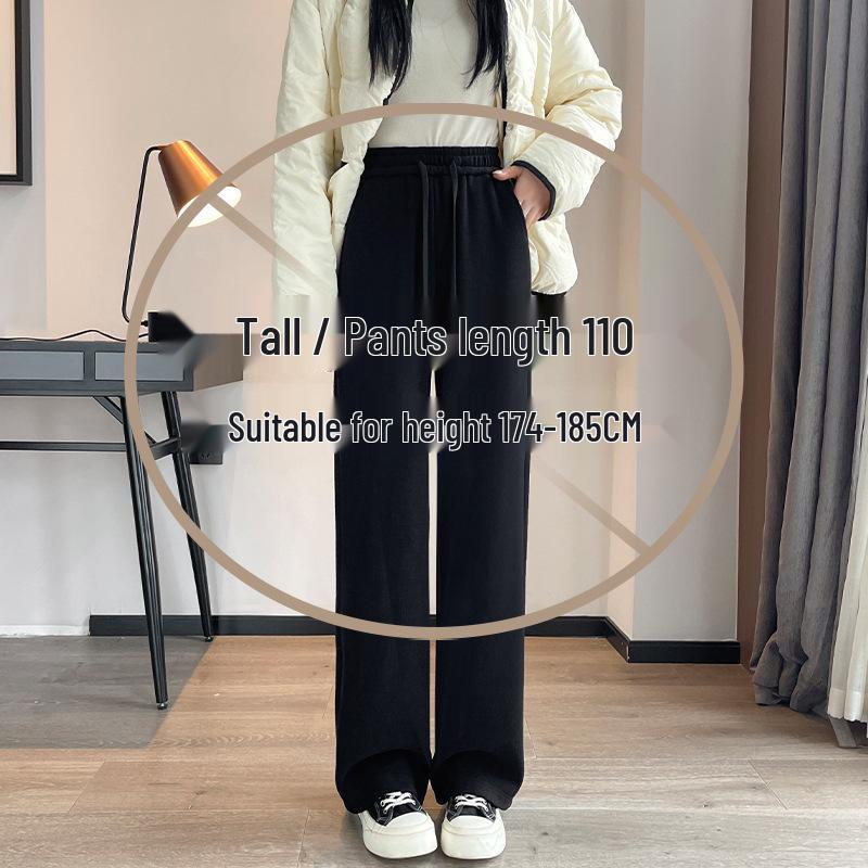 Women's Extra-Long White Lambswool Chenille Wide-Leg Knit Pants for Autumn/Winter (Tall Size 175)